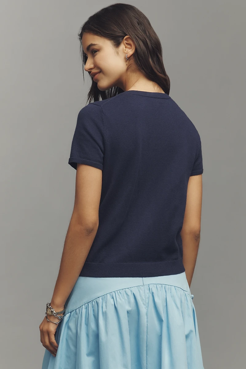 The Juliet Cotton Cashmere Short-Sleeve Crew-Neck Cardigan Sweater