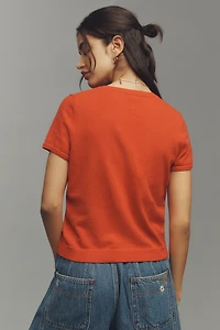 The Juliet Cotton Cashmere Short-Sleeve Crew-Neck Cardigan Sweater