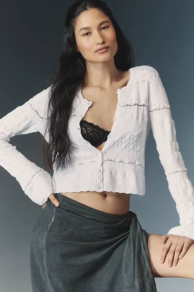 By Anthropologie Crop Pointelle Cardigan Sweater