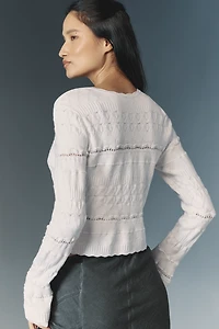 By Anthropologie Crop Pointelle Cardigan Sweater