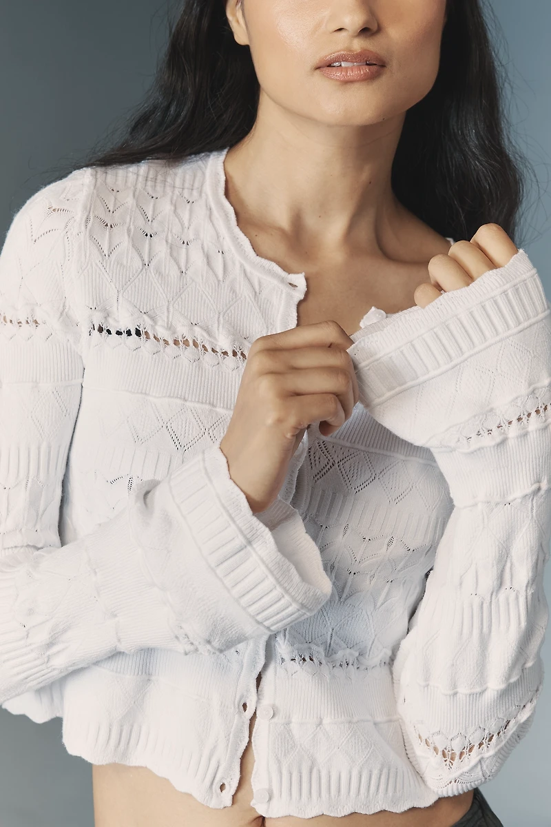 By Anthropologie Crop Pointelle Cardigan Sweater