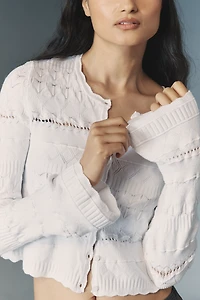 By Anthropologie Crop Pointelle Cardigan Sweater