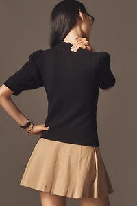 By Anthropologie Wool Cashmere Puff-Sleeve Mock-Neck Sweater