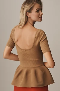 Maeve Short-Sleeve Peplum Sweater