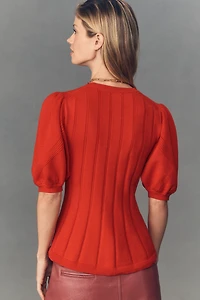 Maeve Puff-Sleeve Cashmere Blend Cardigan Sweater