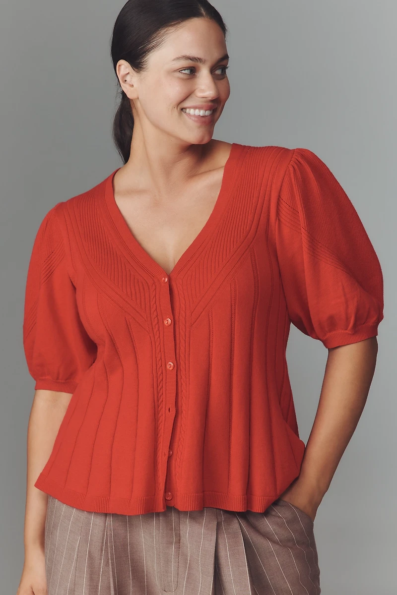Maeve Puff-Sleeve Cashmere Blend Cardigan Sweater
