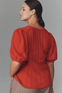 Maeve Puff-Sleeve Cashmere Blend Cardigan Sweater