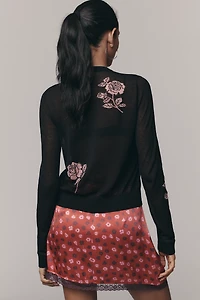 Maeve Semi-Sheer Floral Cardigan Sweater