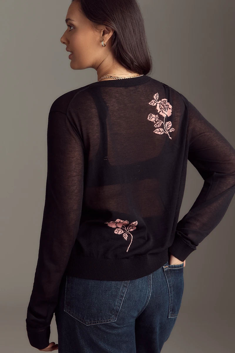 Maeve Semi-Sheer Floral Cardigan Sweater