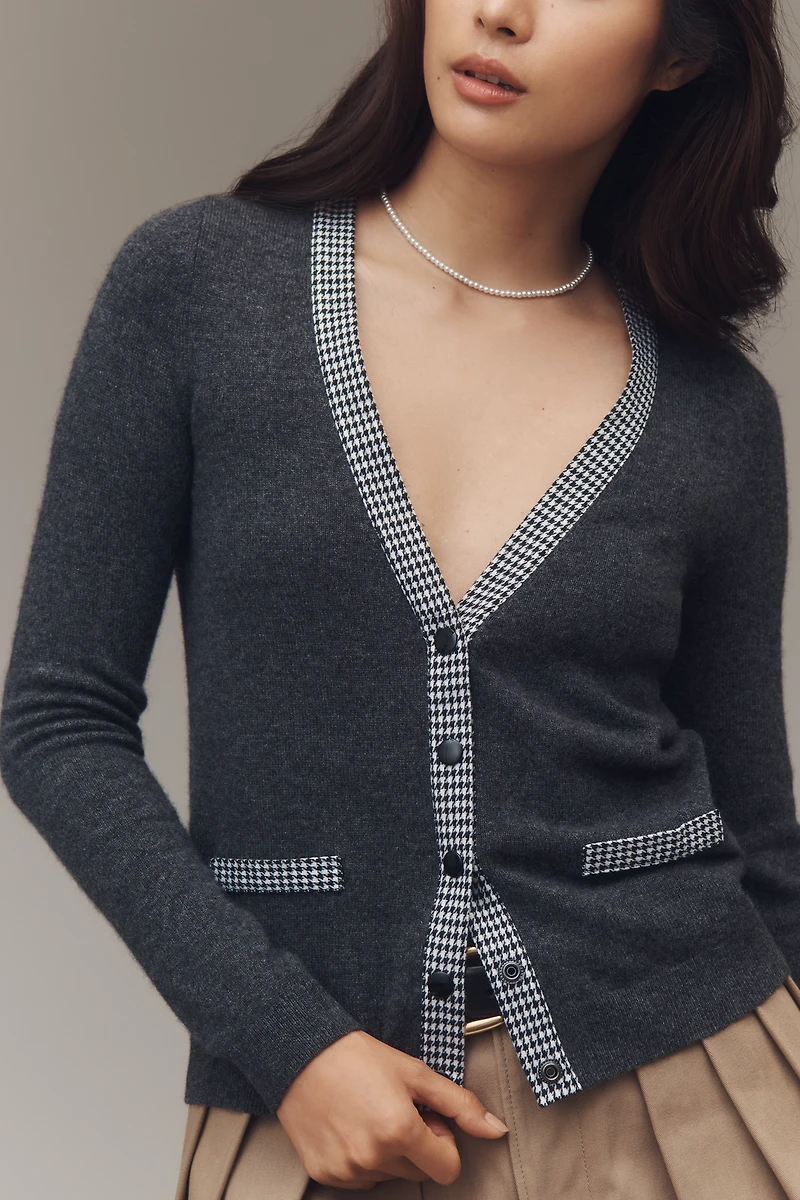 Maeve Contrast-Trim Cashmere Cardigan Sweater
