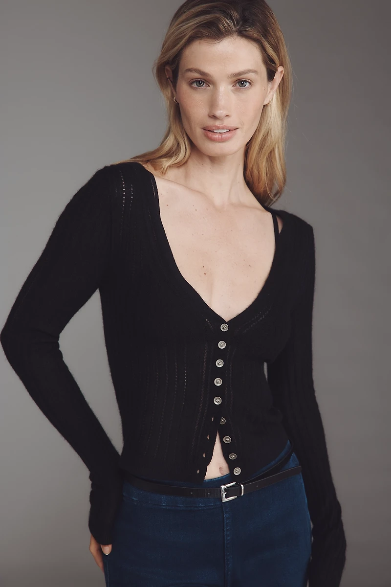 Pilcro Cashmere Blend Pointelle Cardigan Sweater