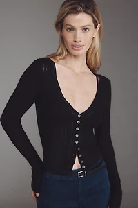 Pilcro Cashmere Blend Pointelle Cardigan Sweater