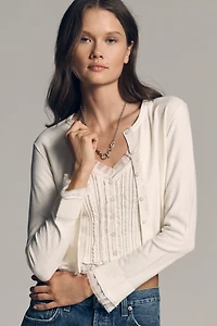By Anthropologie Lace-Trim Cardigan Sweater