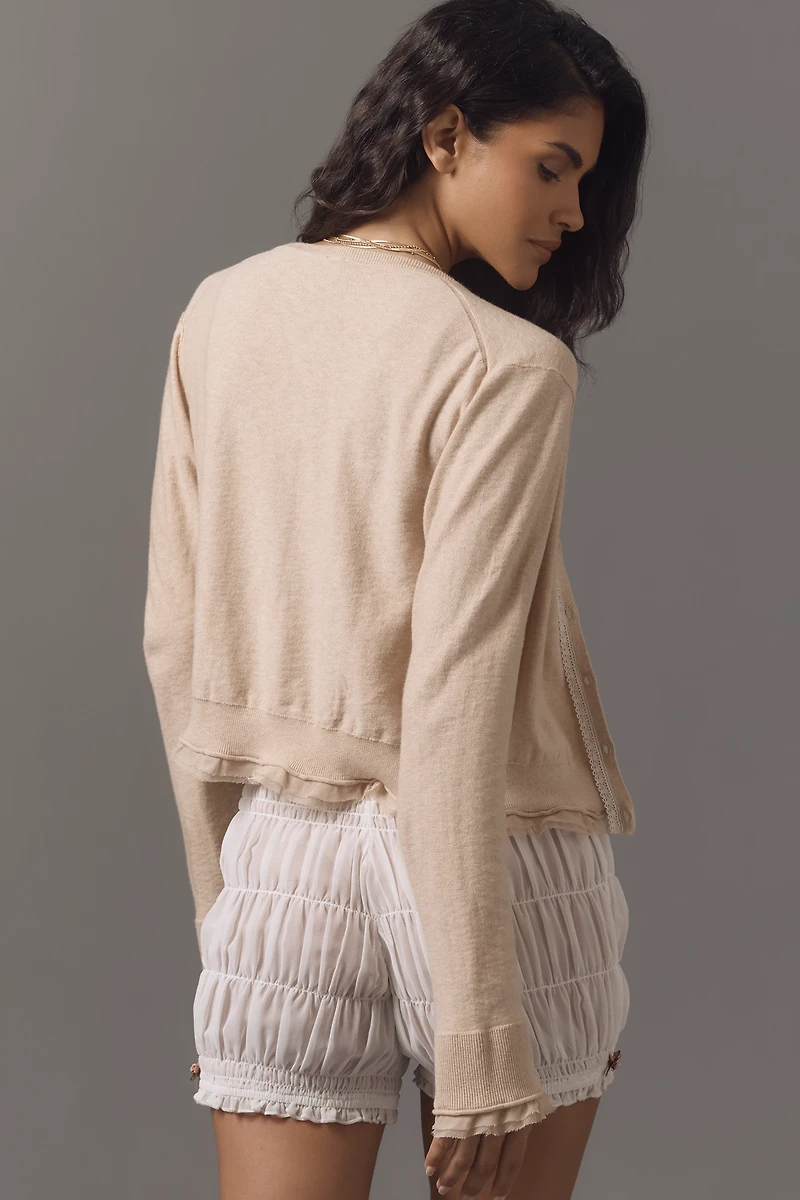 By Anthropologie Lace-Trim Cardigan Sweater
