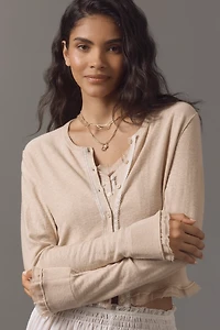 By Anthropologie Lace-Trim Cardigan Sweater