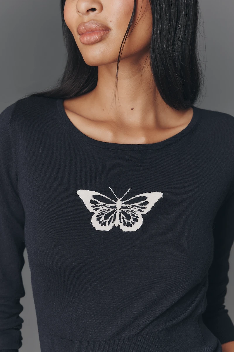 By Anthropologie Scoop-Neck Butterfly Icon Sweater