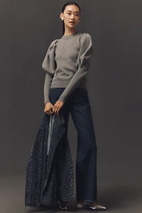 Maeve Puff-Shoulder Ribbed Sweater