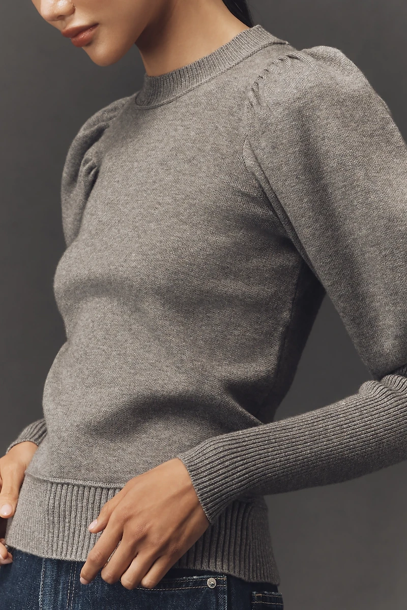Maeve Puff-Shoulder Ribbed Sweater