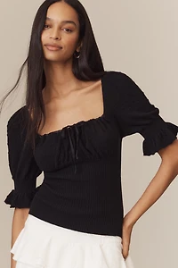 By Anthropologie Ruffle-Sleeve Wool Cashmere Knit Blouse