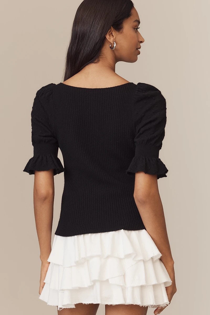 By Anthropologie Ruffle-Sleeve Wool Cashmere Knit Blouse