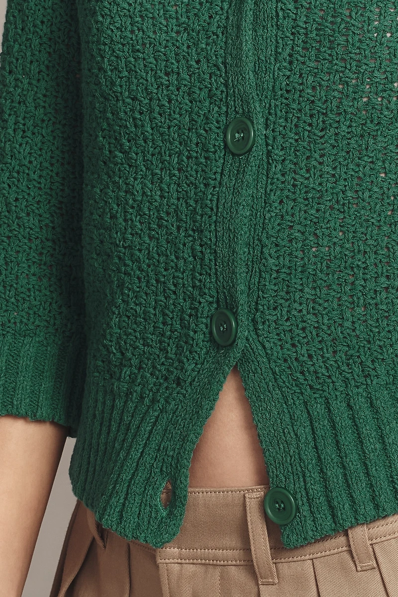 Maeve Quarter-Sleeve Cotton Blend Cardigan Sweater