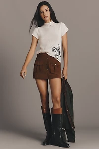 Maeve Equestrian Embroidered Mock-Neck Short-Sleeve Sweater