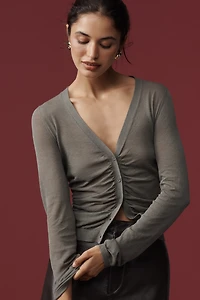 Maeve Ruched Crop Cardigan Sweater