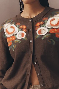 By Anthropologie Crew-Neck Floral Cardigan Sweater