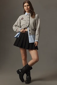 By Anthropologie Embroidered Heart Crew-Neck Cardigan Sweater