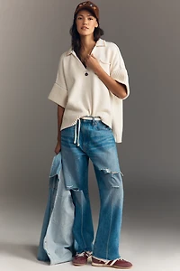 Pilcro Half-Sleeve Collared V-Neck Popover Top