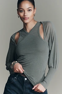 By Anthropologie Draped Cold-Shoulder Sweater