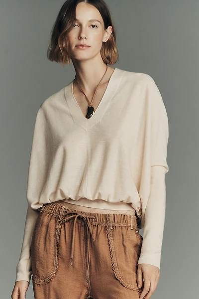By Anthropologie Long-Sleeve V-Neck Banded Ribbed Sweater