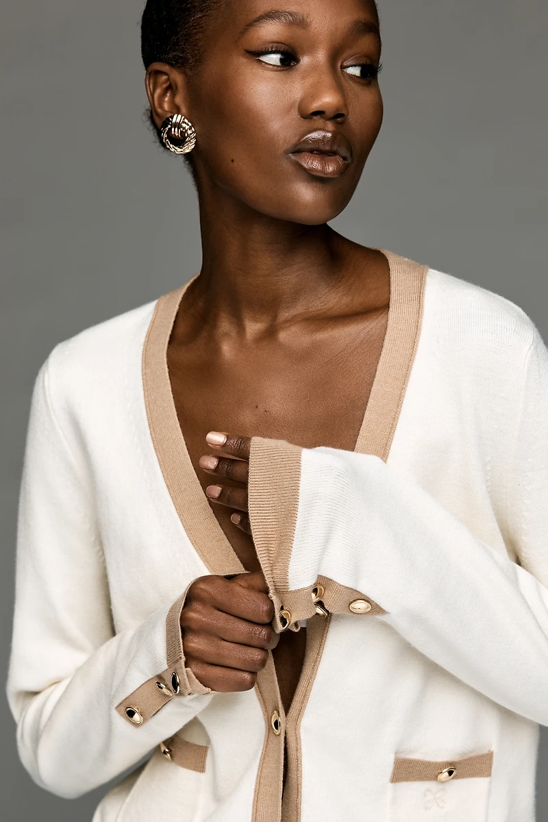 Maeve Colorblock Long-Sleeve V-Neck Cardigan Sweater