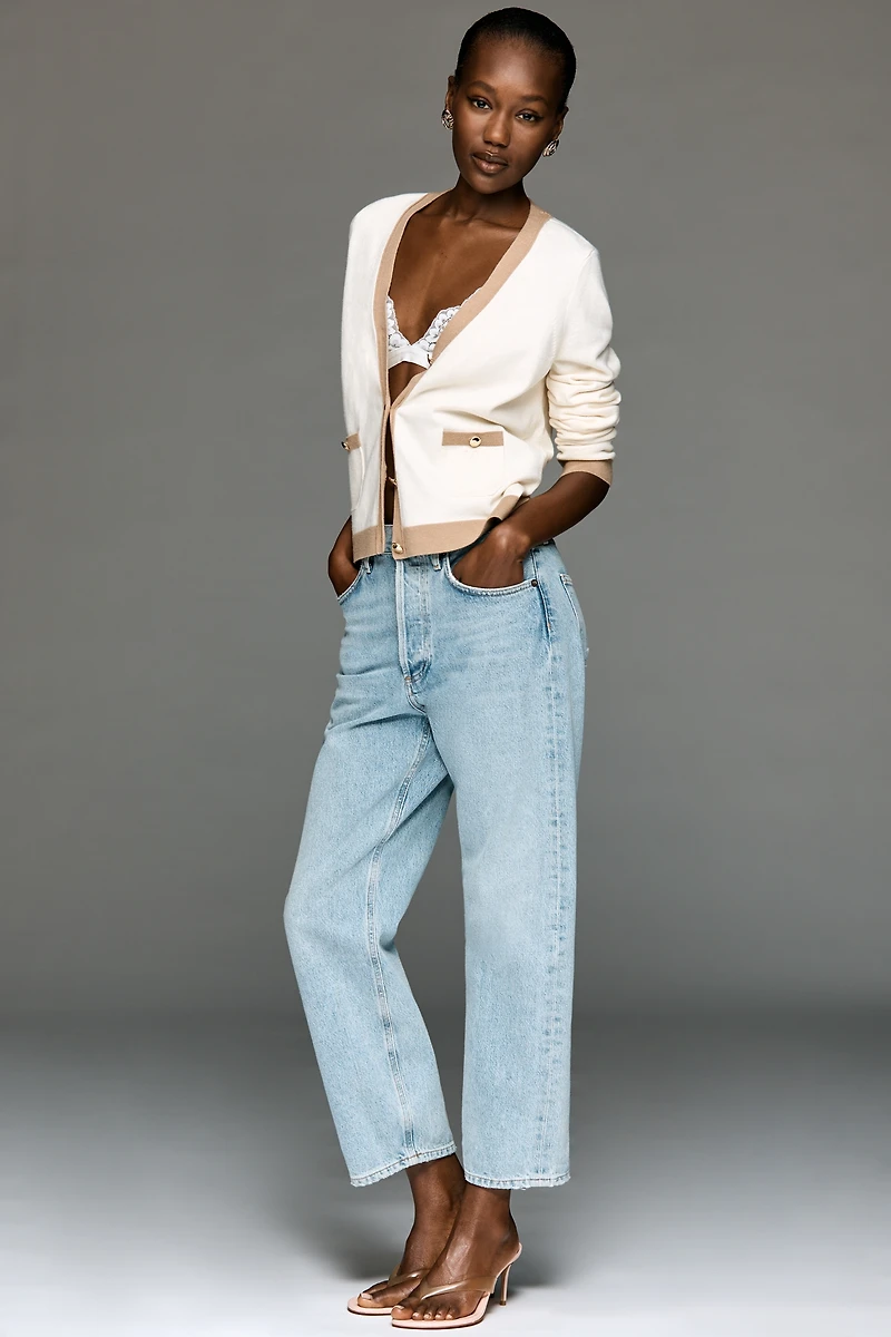 Maeve Colorblock Long-Sleeve V-Neck Cardigan Sweater