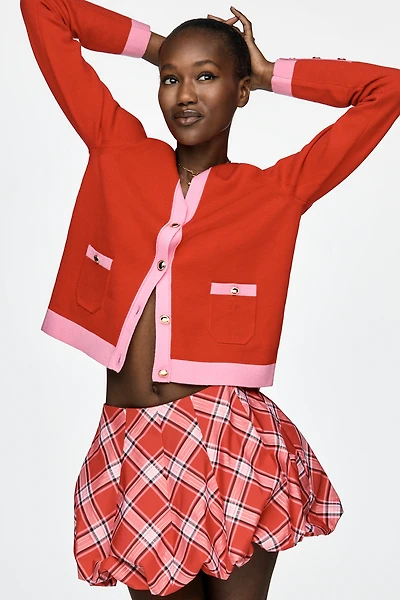 Maeve Colorblock Long-Sleeve V-Neck Cardigan Sweater