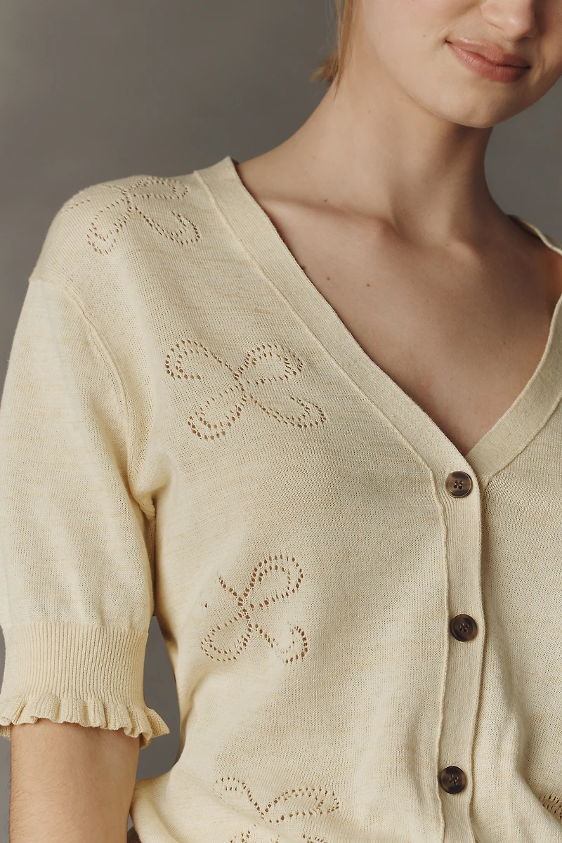 Maeve Pointelle Short-Sleeve Cardigan Sweater