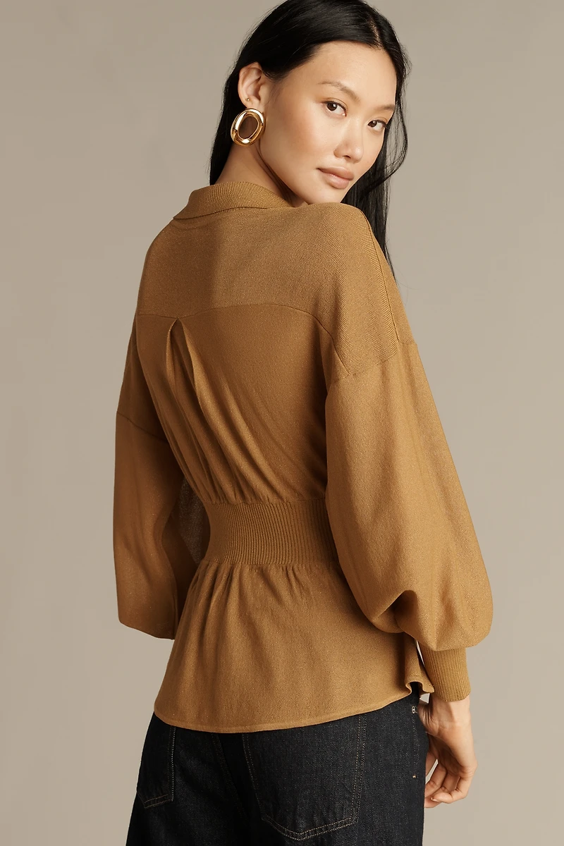 By Anthropologie Long-Sleeve V-Neck Waisted Sheer Sweater