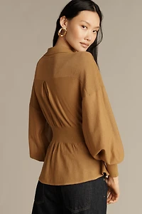 By Anthropologie Long-Sleeve V-Neck Waisted Sheer Sweater