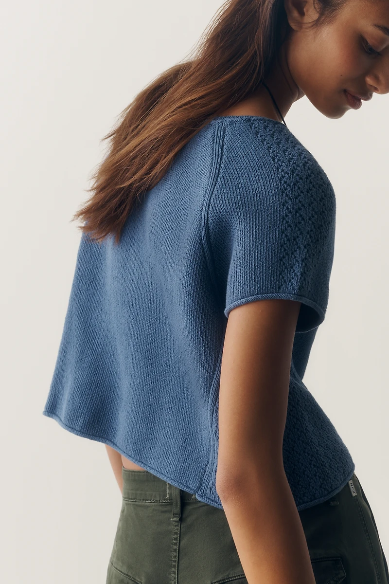 By Anthropologie 100% Cotton Pointelle Sweater
