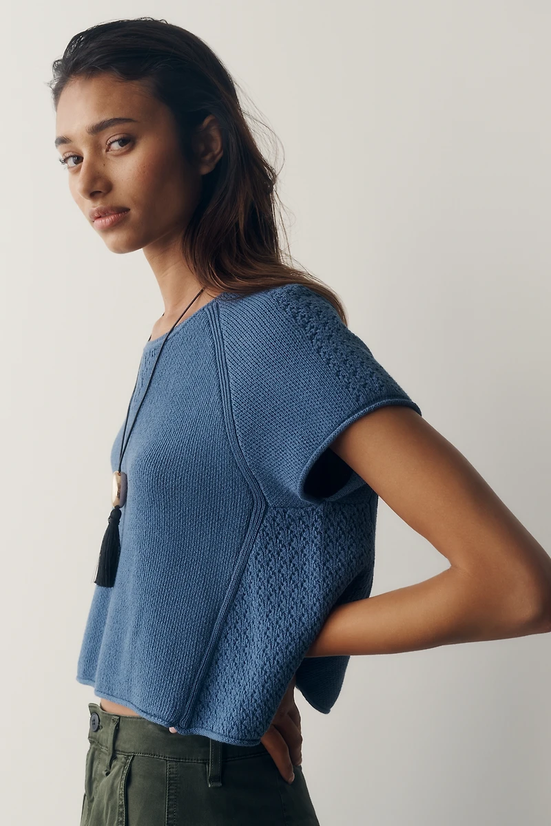 By Anthropologie 100% Cotton Pointelle Sweater