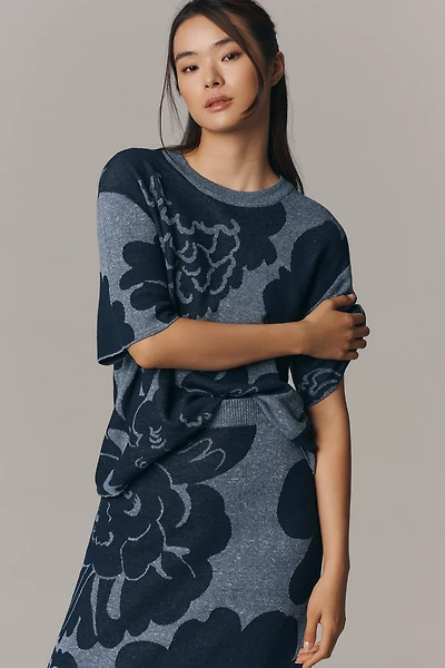 Marimekko Suloinen Pioni Linen Blend Short-Sleeve Knit Top