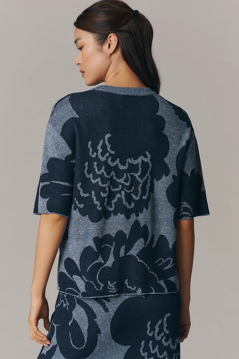 Marimekko Suloinen Pioni Linen Blend Short-Sleeve Knit Top