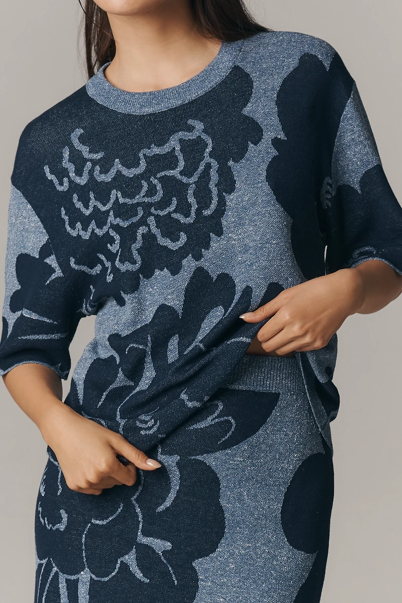 Marimekko Suloinen Pioni Linen Blend Short-Sleeve Knit Top