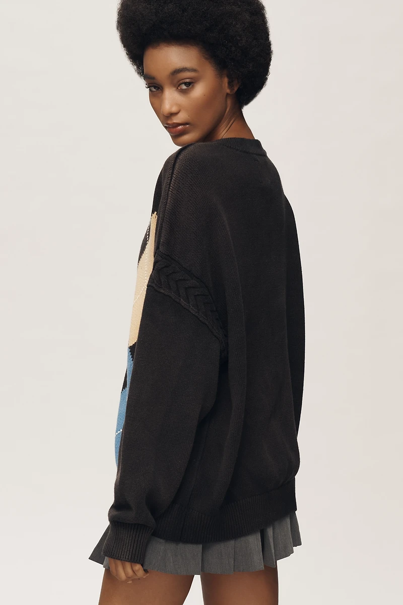 FOUND Oversized Argyle Cardigan Sweater