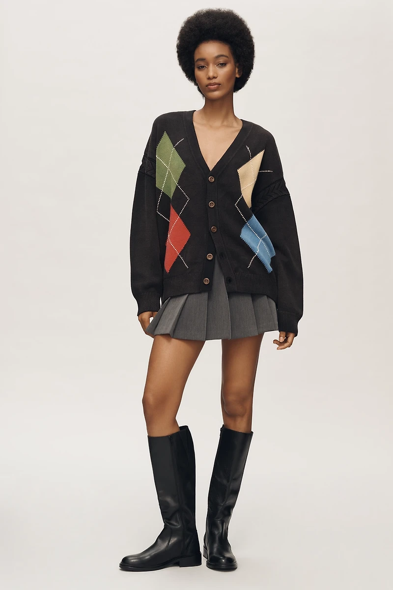 FOUND Oversized Argyle Cardigan Sweater
