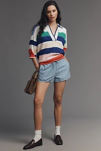 Maeve Collared V-Neck Short-Sleeve Rugby Sweater