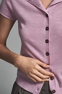 Pilcro Merino Wool Mock-Neck Short-Sleeve Cardigan Sweater