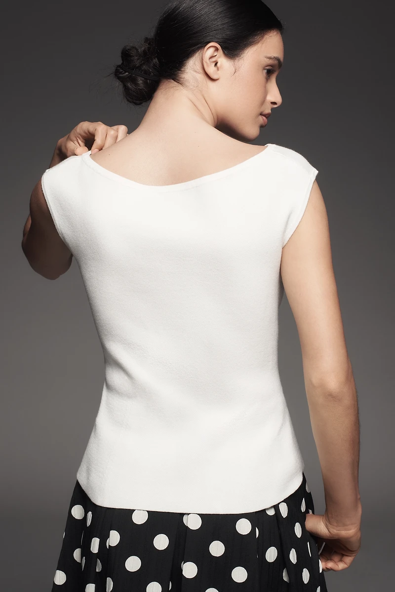 Maeve Sweater-Knit Boatneck Cap-Sleeve Top