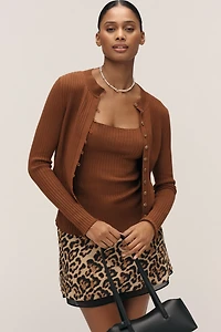 Maeve Ribbed Crew-Neck Cardigan Sweater