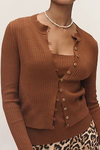 Maeve Ribbed Crew-Neck Cardigan Sweater